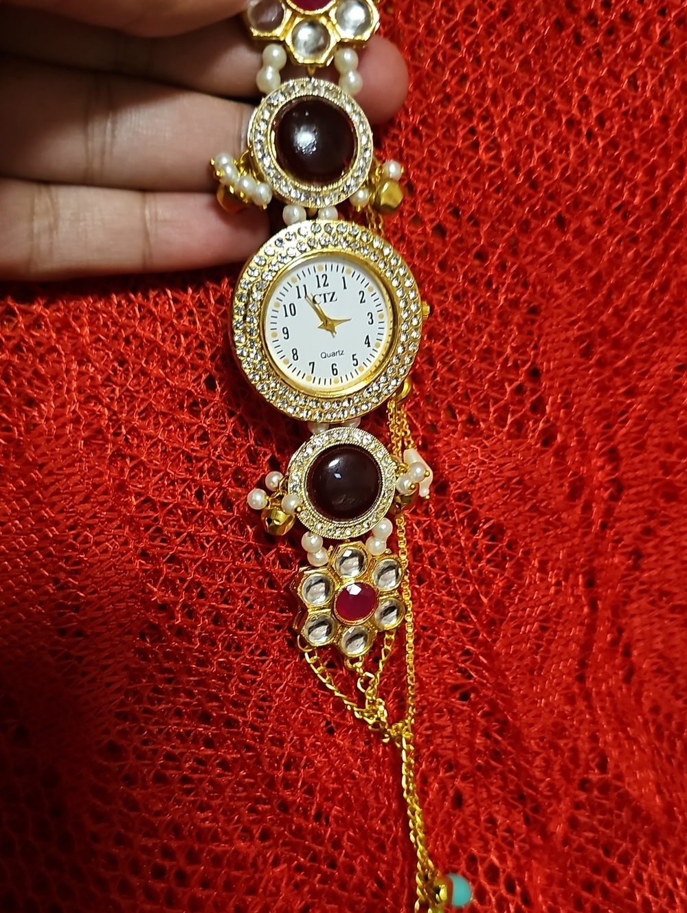 Gold-Tone Red Stone Women's Bracelet Watch - Quartz